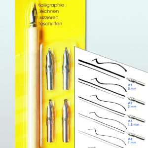 Rheita Kalligraphie-Set bestehend aus Federhalter und 6 Federn in versch. Größen,natur, auf Blisterkarte