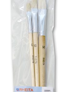 Rheita Borstenpinsel-Set 3-teilig Größen 6-10-14, natur, flache Form aus Naturhaar in Klarsichtetui