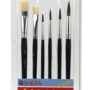 Rheita Schulpinsel-Set 6-teilig 2 Borstenpinsel Gr. 8-12 und 4 Aquarellpinsel Gr. 2-4-6-10,schwarz, in Etui