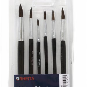 Rheita Aquarellpinsel-Set 6-teilig Größen 2-4-6-8-10-12, schwarz, spitze Form aus Naturhaar in Klarsichtetui