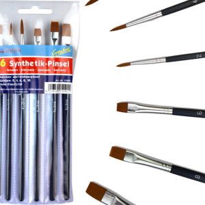 Rheita Synthetikpinsel-Set 6-teilig Größe 2-4-6 in flach, Größe 6-8-10 in rund, blau, in Klarsichtetui