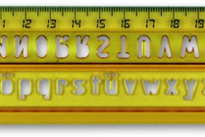 Rheita Schablonen-Lineal, gelb-transparent, 30 cm, mit Buchstaben & Zahlen