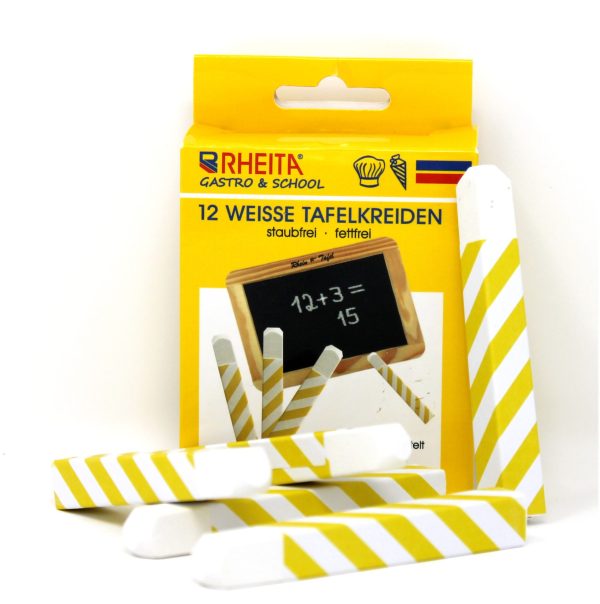 Rheita Wandtafelkreiden papierummantelt eckig, weiß, 12 Stück im Pappetui