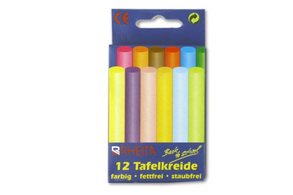 Rheita Wandtafelkreiden rund, farbig, 12 Stück im Pappetui
