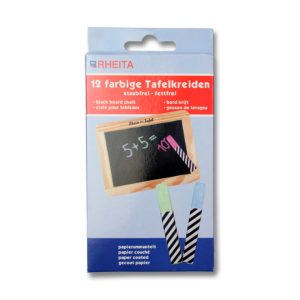 Rheita Wandtafelkreiden papierummantelt eckig, farbig, 12 Stück im Pappetui