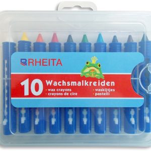 Rheita 10 Wachsmalkreiden in blauer Schiebehülse, wasserfest
